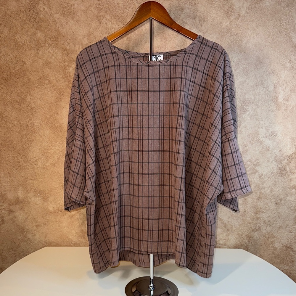 Carol Turner Collection CTC Dolman Top Oversized Boxy Brown/Black Plaid Size XL - Picture 2 of 11